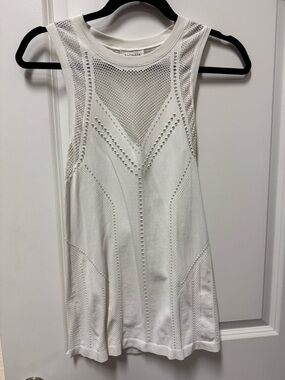 Athleta White Sleeveless Mesh-Panel Mini Dress